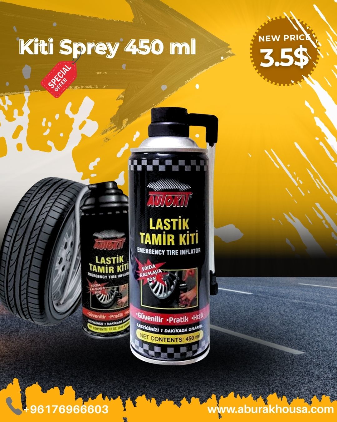 Kiti Sprey (Emergency Tire Inflator) 450 ml 🚗💨