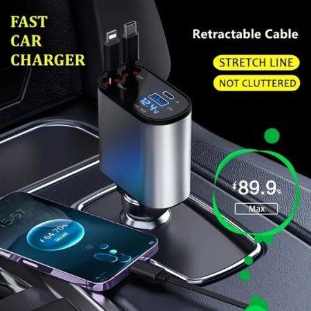 120W 4-in-1 Super Fast Retractable Car Charger