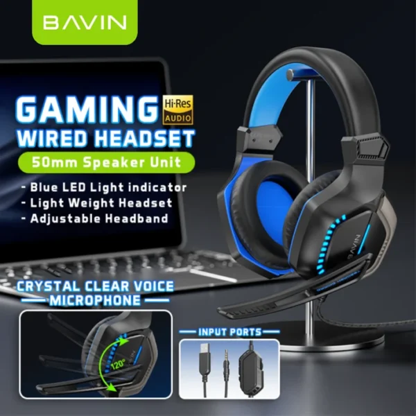 Bavin BH-61 Gaming Headset with Mic & Blue Light