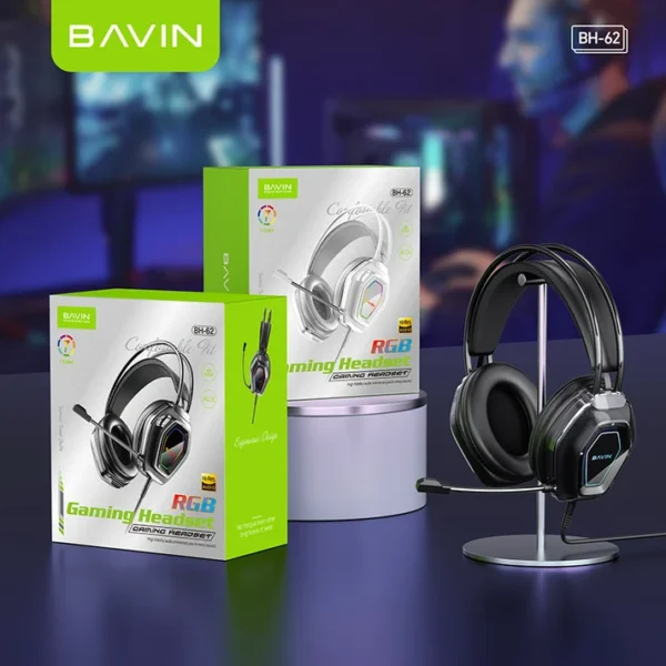 BAVIN BH62 RGB Wired Gaming Over-Ear Headphones w/ 360 Adjustable HD Microphone Vibrant LED Lights BAVIN BH62 RGB Wired Gaming Over-Ear Headphones w/ 360 Adjustable HD Microphone Vibrant LED Lights