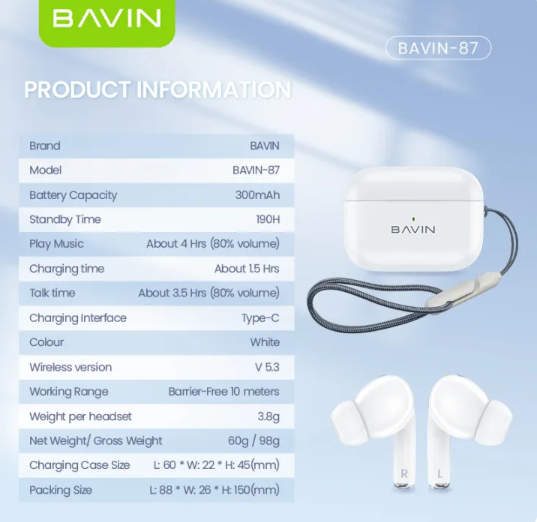 Bavin 87 Wireless Earbuds Bluetooth 5.3