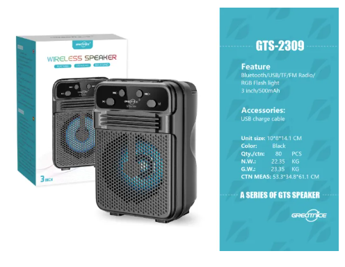 Greatnice GTS-2309 Wireless Speaker 3" with LED Light