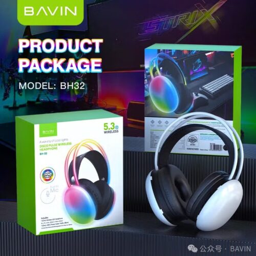 Bavin Avariety Of Cool Lights Disco Pulse Wireless Headphone Built In Mic White BH32
