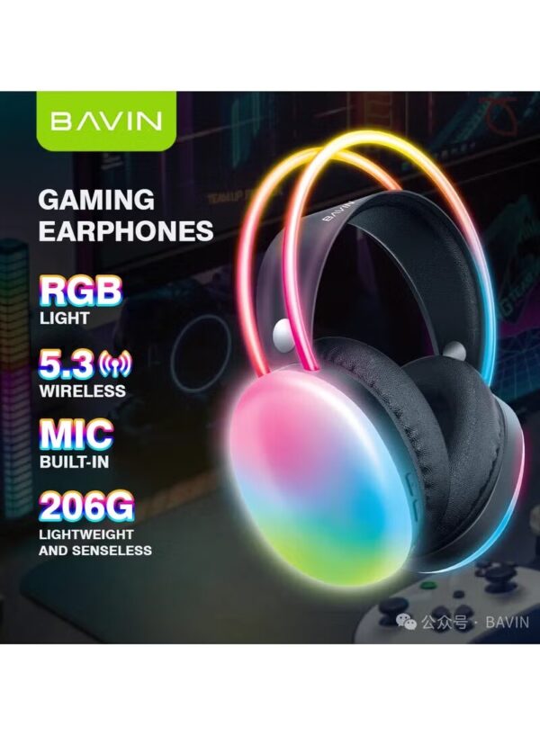 Bavin Avariety Of Cool Lights Disco Pulse Wireless Headphone Built In Mic White BH32